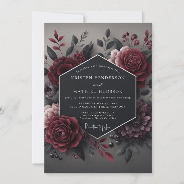 Deep Red Bloom Romance Wedding Einladung (Vorderseite)