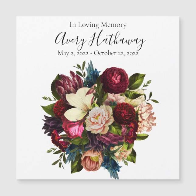 Deep Red Blume Bouquet Beerdigung Gedenkmagazin Magneteinladung (Vorderseite)