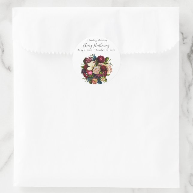 Deep Red Blume Bouquet Beerdigung Memorial Runder Aufkleber (Tasche)