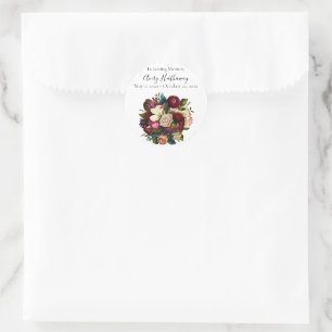 Deep Red Blume Bouquet Beerdigung Memorial Runder Aufkleber