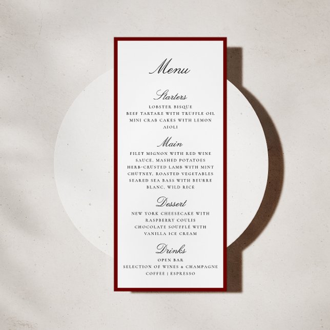 Deep Red Border Wedding Menu Card (Créateur téléchargé)