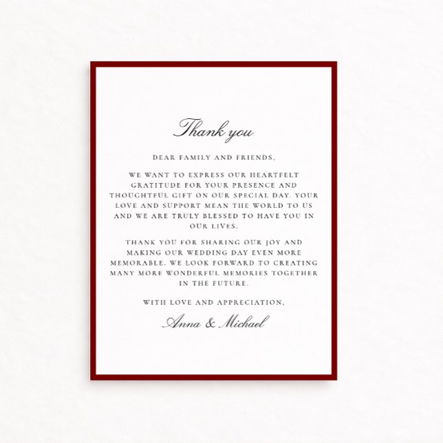 Deep Red Border Wedding Thank You Card Save The Date (Von Creator hochgeladen)
