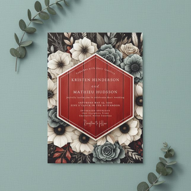 Deep Red Botanical Opulent Wedding Einladung (Von Creator hochgeladen)