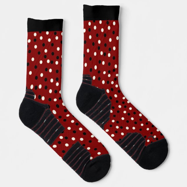 Deep Red Burgundy Black & White Poke A Dots Design Socken (Rechts)