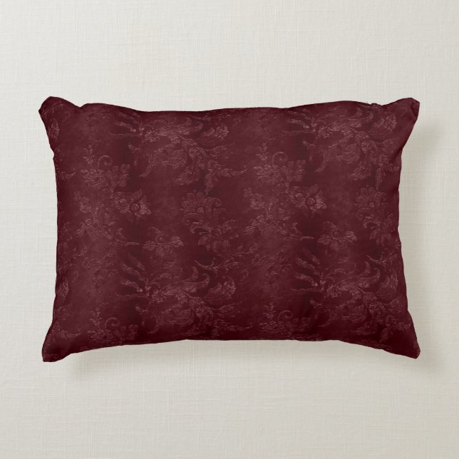 Deep Red Burgundy Floral Christmas Dekokissen (Vorderseite)