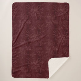 Deep Red Burgundy Floral Christmas Sherpadecke