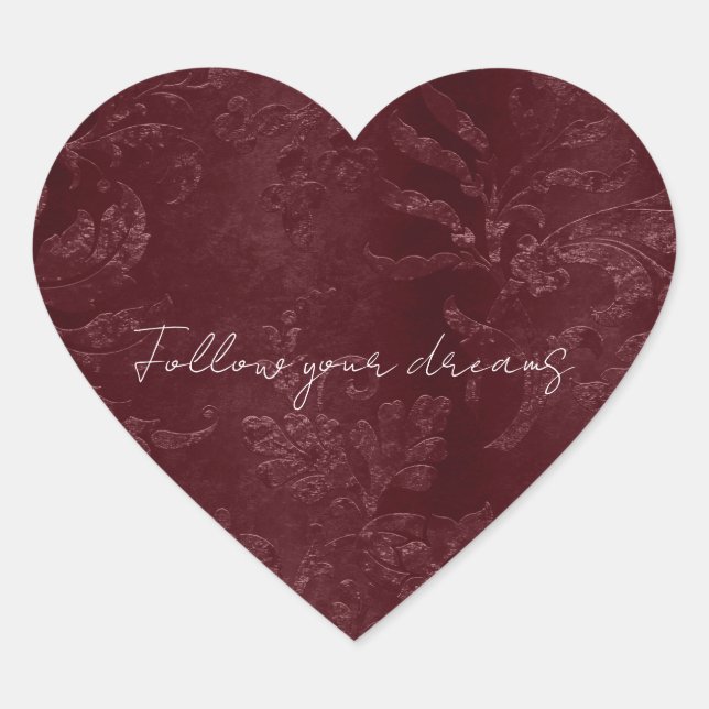 Deep Red Burgundy Floral Herz-Aufkleber (Vorderseite)