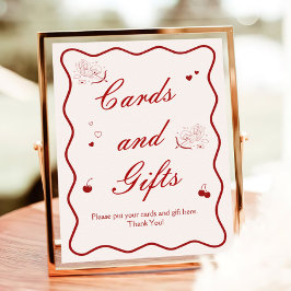 Deep Red Cherry Bridal Shower Cards and Gifts Poster