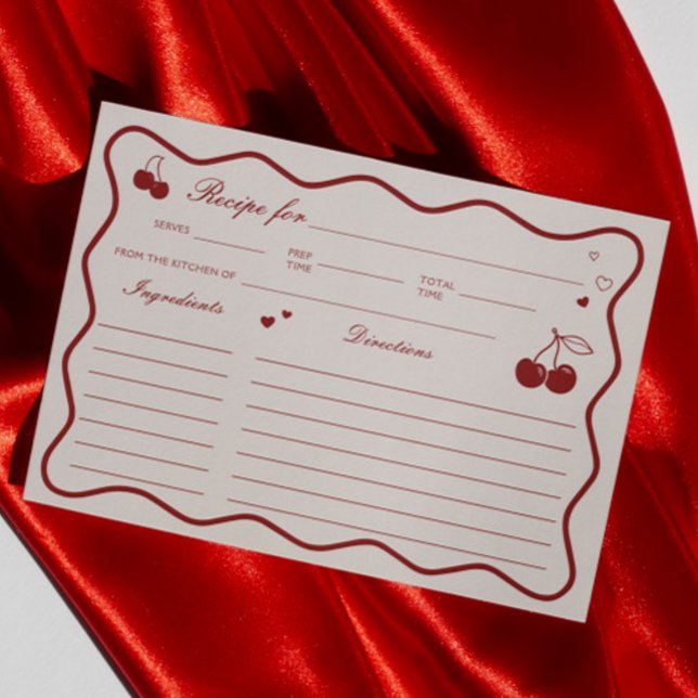 Deep Red Cherry On Top Bridal Shower Recipe Card Einladung (Von Creator hochgeladen)