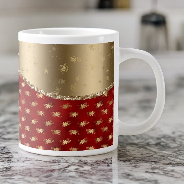 Deep Red Christmas Floral mit Gold Ribbon Jumbo-Tasse (Von Creator hochgeladen)
