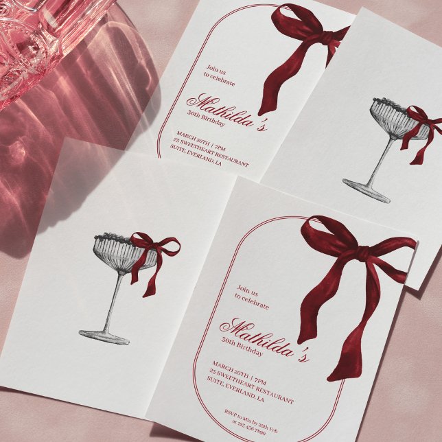 Deep Red Coquette Bow Birthday Invitation Einladung (Von Creator hochgeladen)