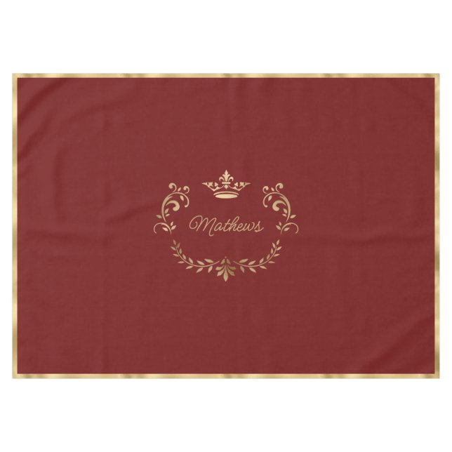Deep Red Crown Wappen Personalisiert Tischdecke (Vorderseite (Horizontal))