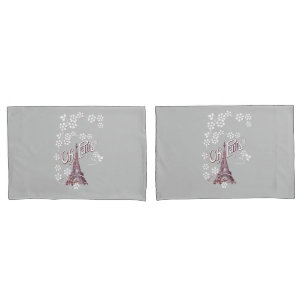 Deep Red Eiffel Tower Illustration Oh Paris Gray Kissenbezug