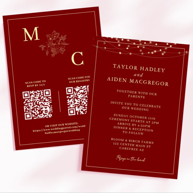 Deep Red Elegant QR Code Hochzeit Einladung (Von Creator hochgeladen)
