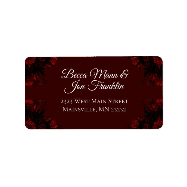 Deep Red Floral Elegante Gotische Hochzeit Adressaufkleber (Vorne)
