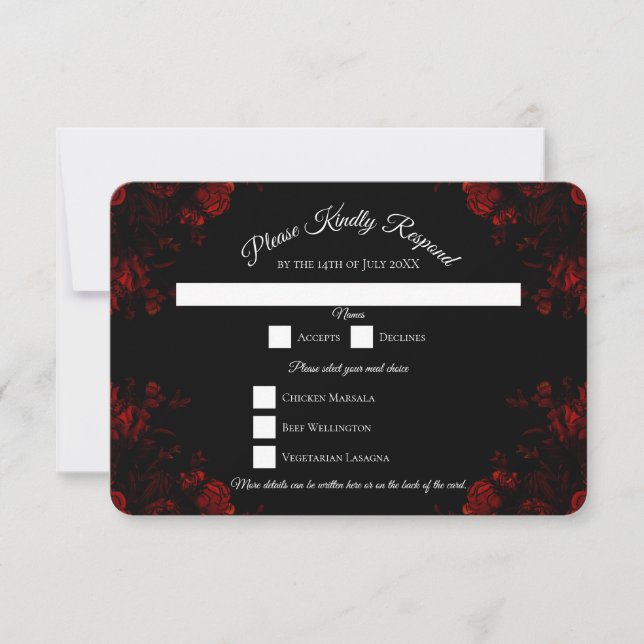 Deep Red Floral Elegante Gotische Hochzeit Einladung (Vorderseite)