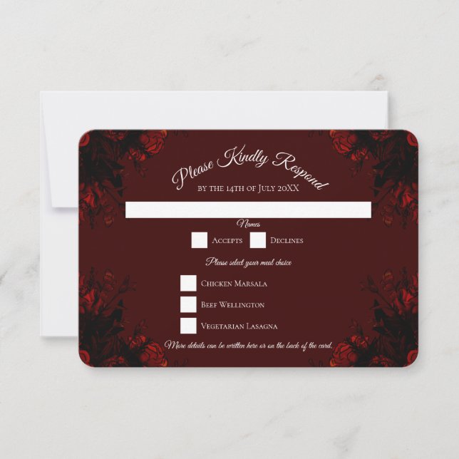 Deep Red Floral Elegante Gotische Hochzeit Einladung (Vorderseite)