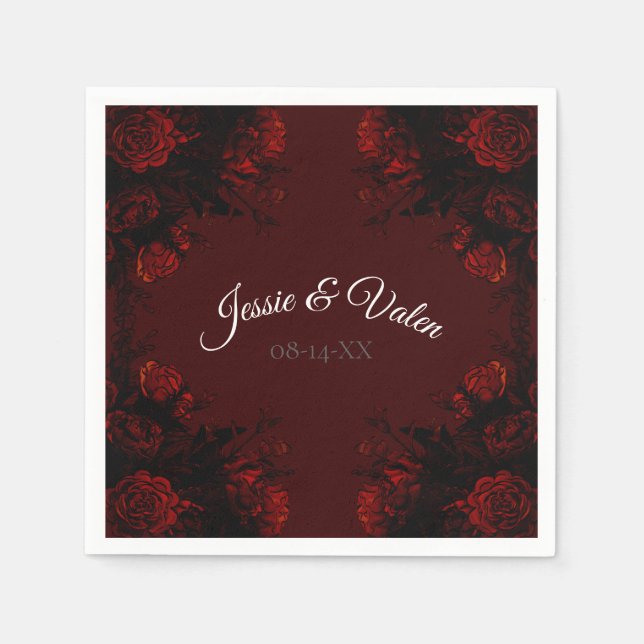Deep Red Floral Elegante Gotische Hochzeit Serviette (Vorderseite)