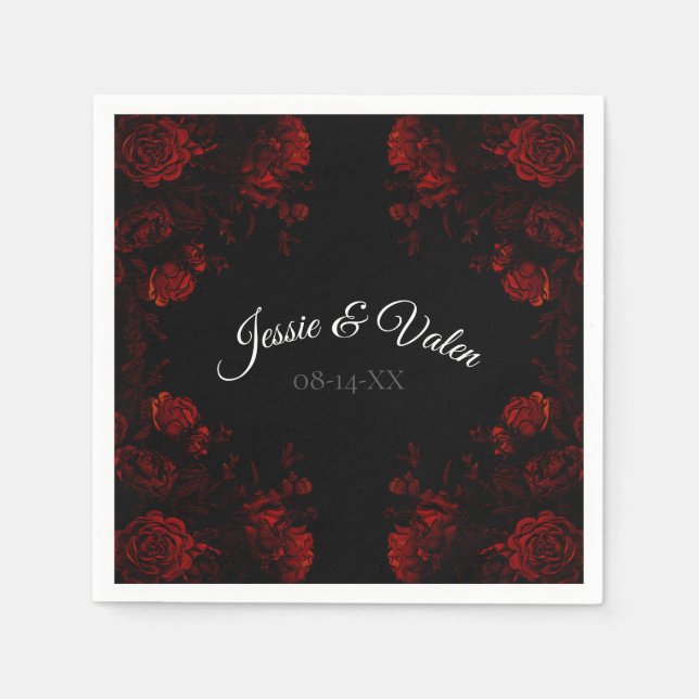 Deep Red Floral Elegante Gotische Hochzeit Serviette (Vorderseite)