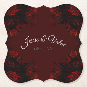 Deep Red Floral Elegante Gotische Hochzeit Untersetzer