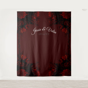 Deep Red Floral Elegante Gotische Hochzeit Wandteppich