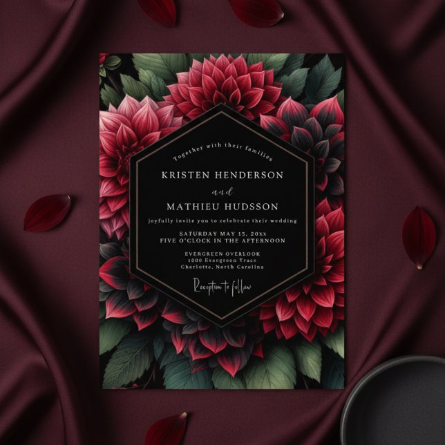 Deep Red Floral Opulent Wedding Einladung (Von Creator hochgeladen)