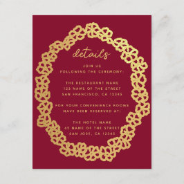 Deep Red Floral Wedding Details Imitats Gold Wreat Begleitkarte