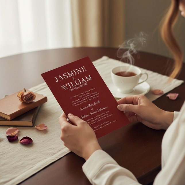 Deep Red Formal Typography Wedding Invite Einladung (Von Creator hochgeladen)