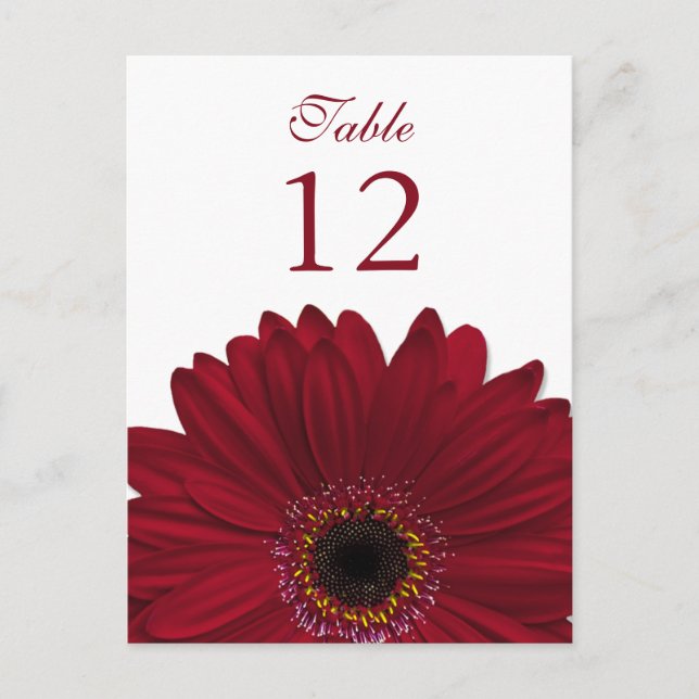 Deep Red Gerbera Daisy Tischnummer Card Flat (Vorderseite)