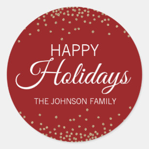 Deep RED Gold Glitzer Confetti Happy FERIEN Runder Aufkleber