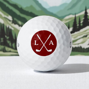 Deep Red Golfer Logo Initialen & Crossed Clubs Golfball
