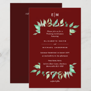 Deep Red Greenerity Blätter Budget Wedding lädt A9