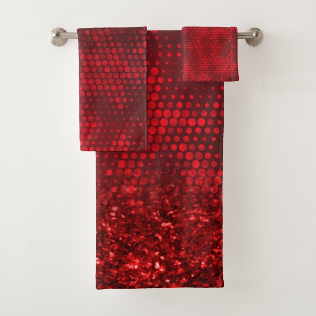 Deep Red Imitats Glitzer Lights Badhandtuch Set (Insitu)