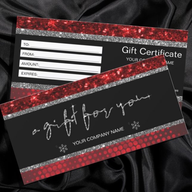 Deep Red Imitats Glitzer Lights Geschenkgutschein (#christmas #deepred #giftcard #certificate #agitforyou #holiday #glitterred #silver)