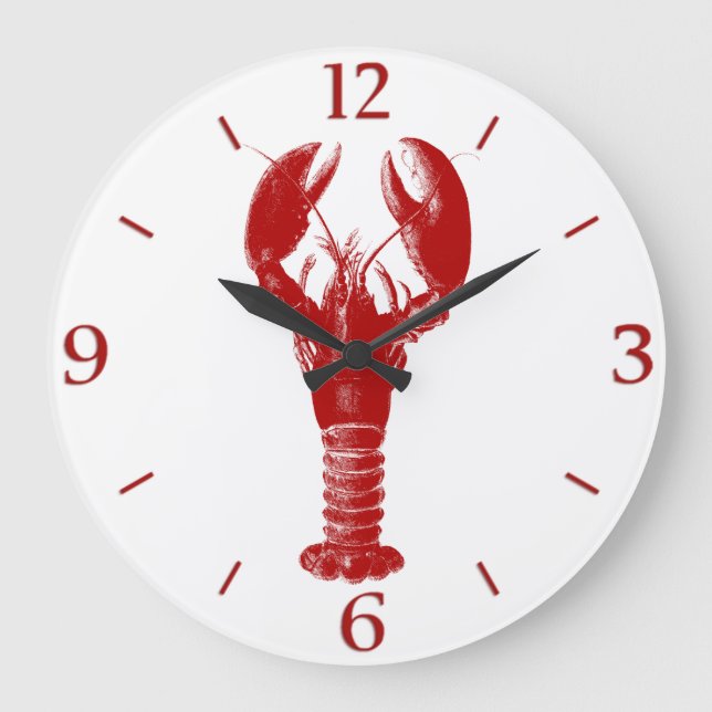 Deep Red Lobster auf Weiß Große Wanduhr (Vorderseite)