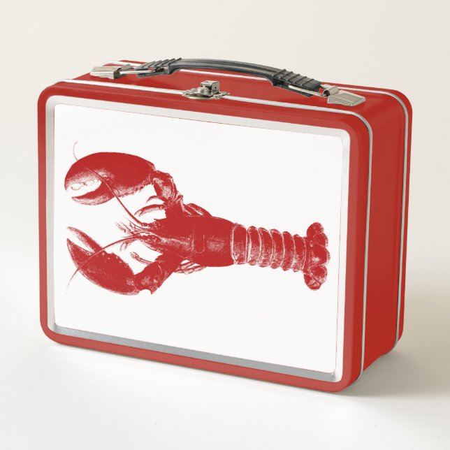 Deep Red Lobster auf Weiß Metall Brotdose (Vorderseite)