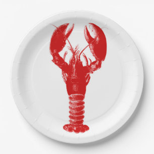 Deep Red Lobster auf Weiß Pappteller
