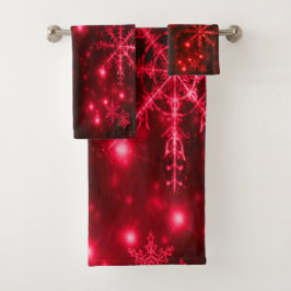 Deep Red mit hellen Schneeflocken Handtuchhalter S Badhandtuch Set
