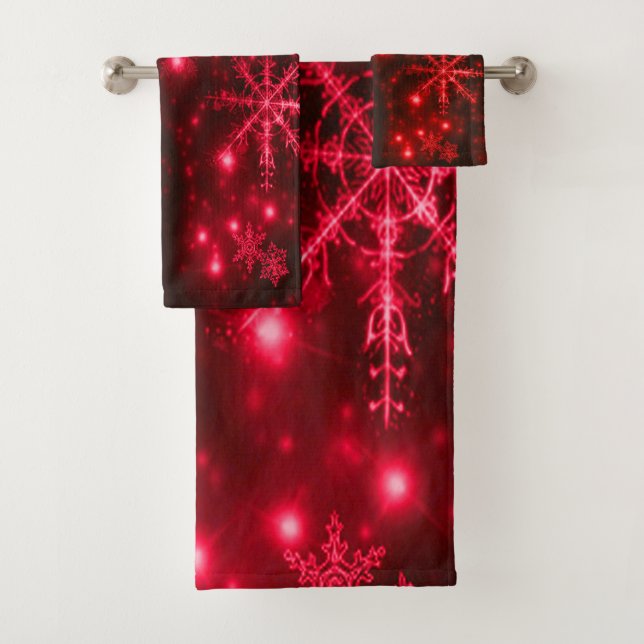 Deep Red mit hellen Schneeflocken Handtuchhalter S Badhandtuch Set (Insitu)