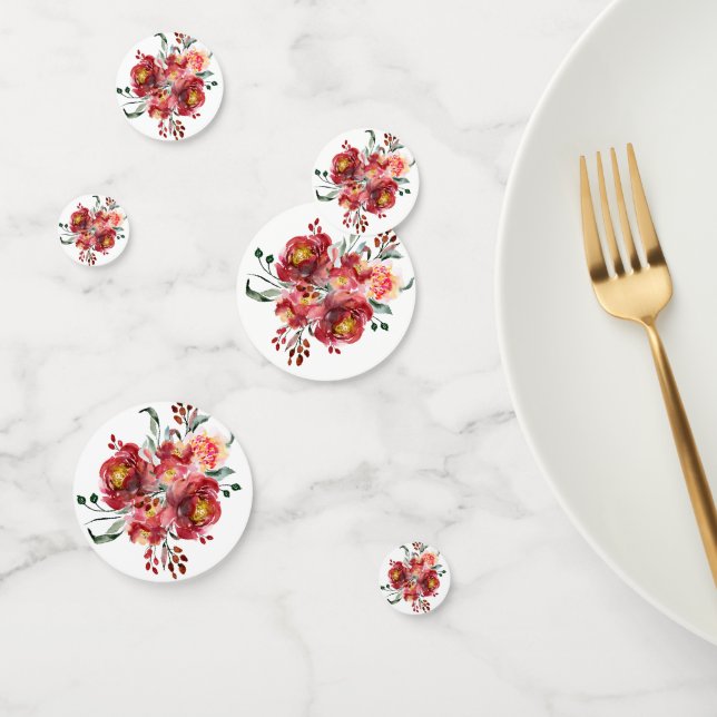 Deep-red Modern Garden Blume Bouquet Konfetti (Gruppe)