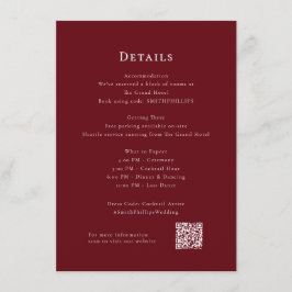 Deep Red Modern Wedding Details Eintrittskarte Begleitkarte
