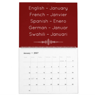 Deep Red  Multilingual Calendar Kalender