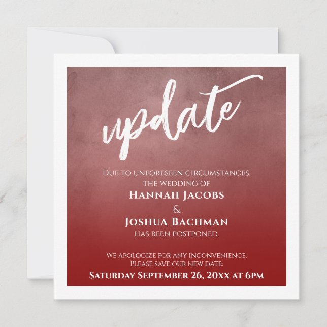 Deep Red Ombre - Hochzeitsupdate-Karte verschoben Einladung (Vorderseite)
