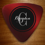 Deep Red Personalisiert Plektrum<br><div class="desc">Großartiges personalisiertes Design auf diesem maßgeschneiderten, tiefroten und schwarzen Monogramm/Name-Plektrum.</div>