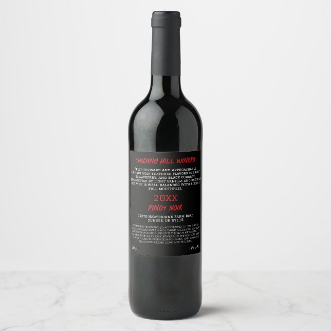 Deep red - provencale (Set von 8) Black Red Modern Weinetikett (Vorderseite)