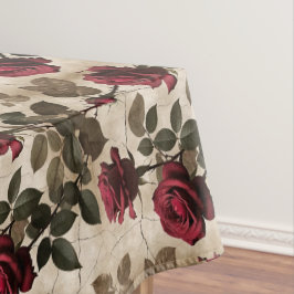 Deep Red Roses With Dark Green Leaves Tischdecke