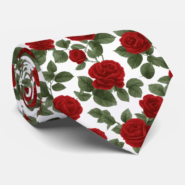 Deep Red Roses with leaves Seamless Pattern Krawatte (Gerollt)