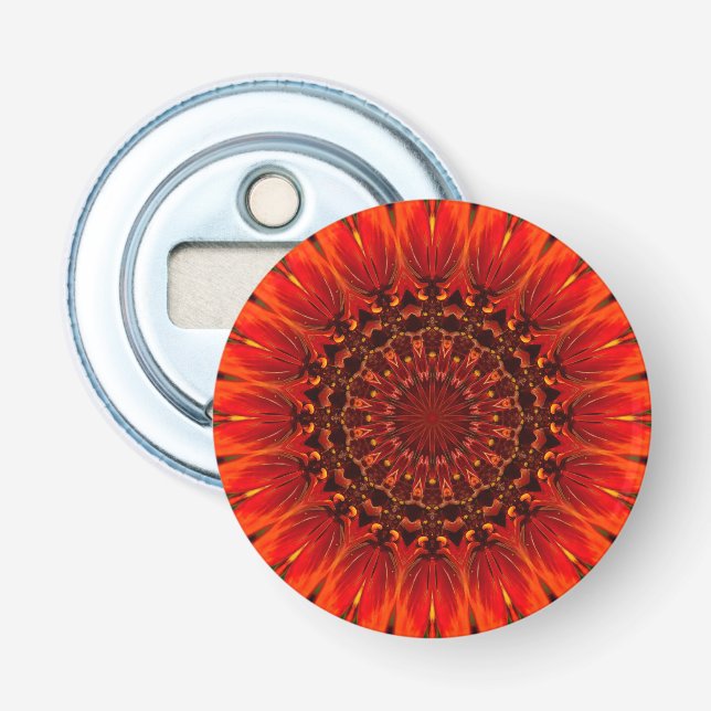 Deep Red Rudbeckia Floral Mandala Flaschenöffner (Vorderseite)