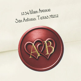 Deep Red Two Hearts Intertwined Monogram Wedding Runder Aufkleber