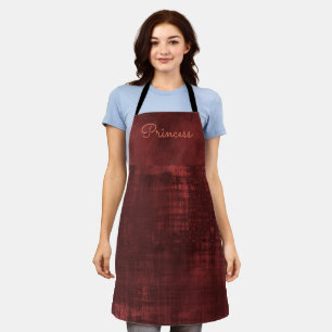 Deep Rich Burgundy Rust Satin und Velvet Look Schürze